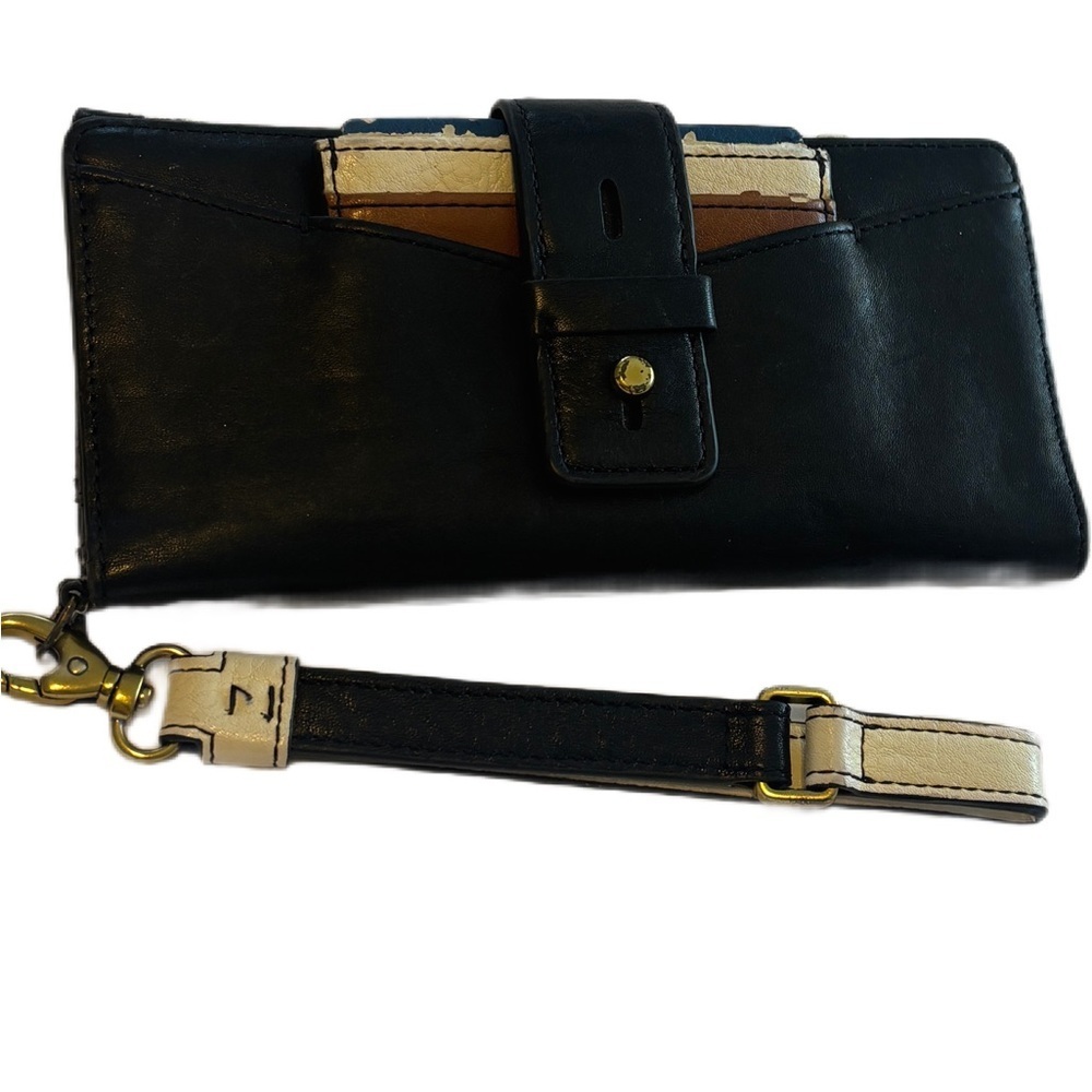 Vintage Fossil Willa‎ Slim Tab Black Leather Wallet Wristlet